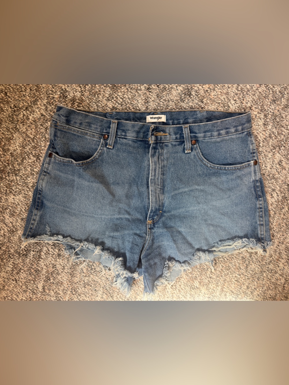 Wrangler Medium Blue Denim Frayed Cutoff Shorts